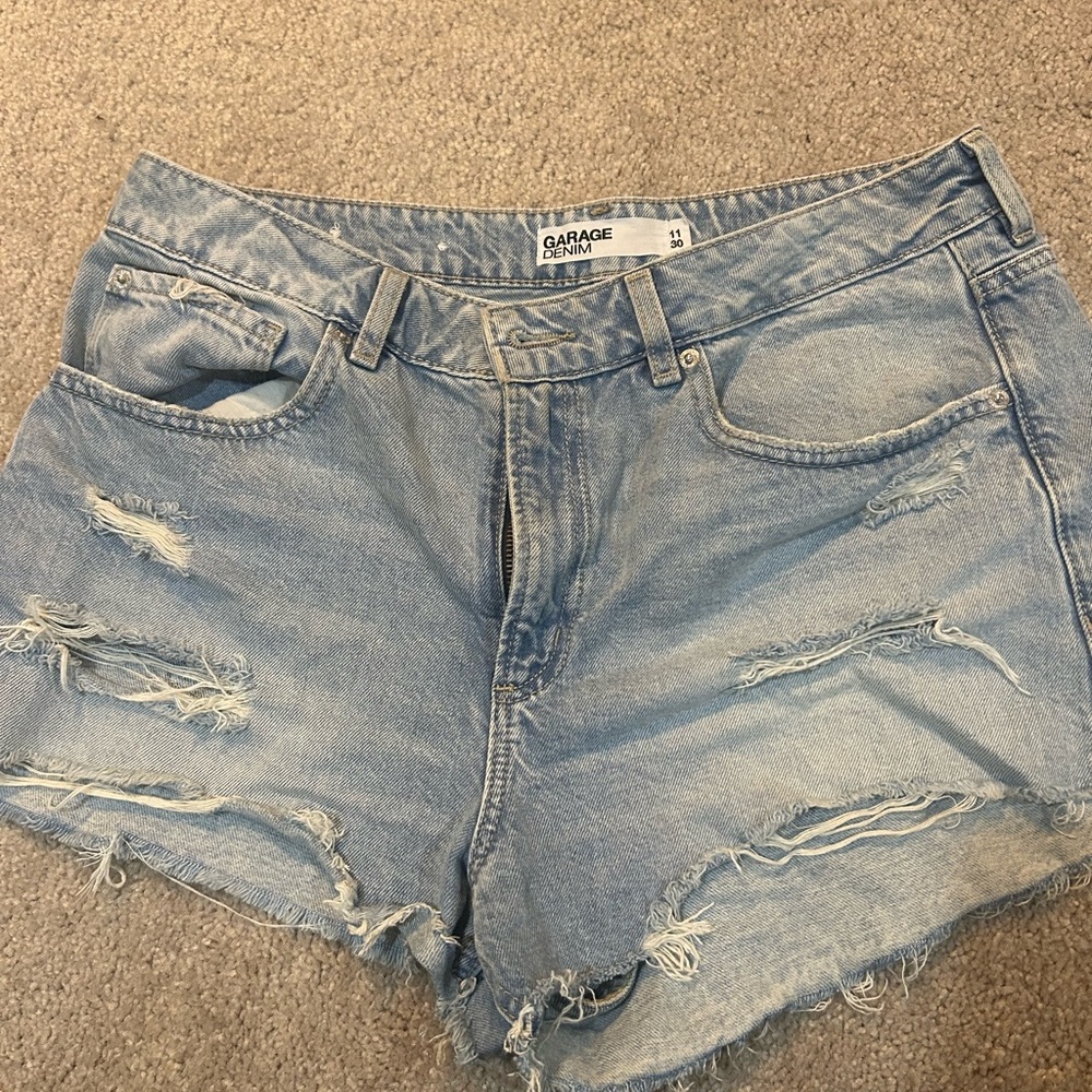 Garage Light Blue Distressed Jean Shorts
